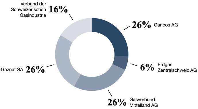 Donut-Diagramm des Swissgas Aktionariats mit ihren jeweiligen Anteilen